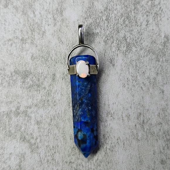 Lapis Lazuli Pendant with Opal Stone Blue Sterling Silver Hippie Southwestern - Picture 6 of 6